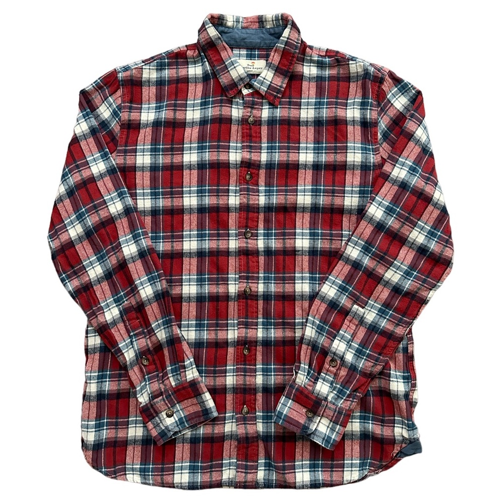 Marine Layer Shirt Mens Size L Long Sleeve Flannel Button Cotton Plaid Red